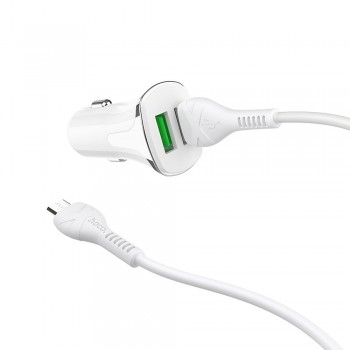 Car charger Hoco Z31 Quick Charge 3.0 (3.4A) with 2 USB connectors + microUSB white