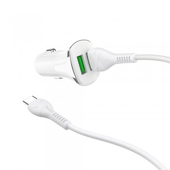 Auto lādētājs Hoco Z31 Quick Charge 3.0 (3.4A) ar 2 USB savienotājiem + Type-C balts
