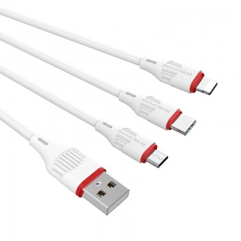 USB kabelis Borofone BX17 3in1 microUSB-Lightning-Type-C balts