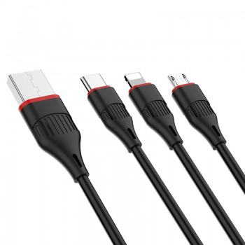USB cable Borofone BX17 3in1 microUSB-Lightning-Type-C 1.0m black