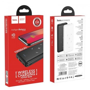 Wireless charging power bank Hoco J50 Micro USB, Lightning, Type-C, USB 10000mAh black