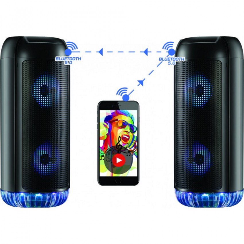 Bluetooth bezvadu skaļrunis Rebeltec Partybox 400 (USB, microSD, AUX, HF, RGB lampa)