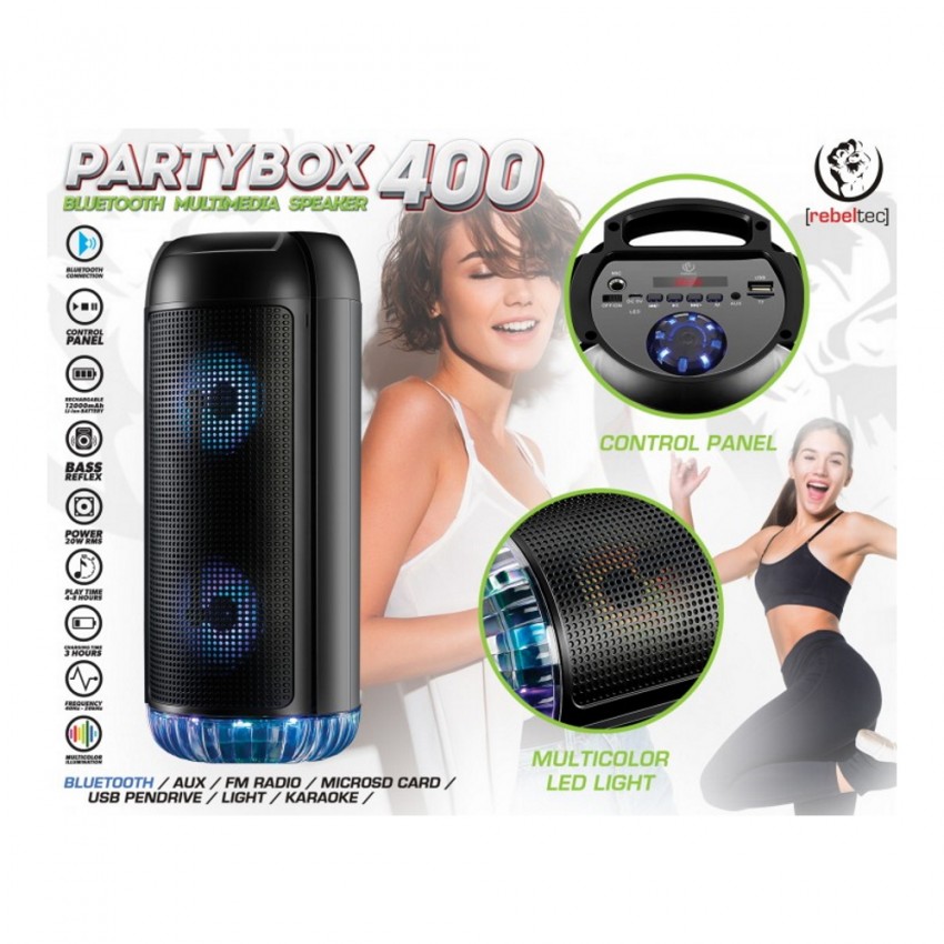 Bluetooth portable speakers Rebeltec Partybox 400 (USB, microSD, AUX, HF, RGB lamp)