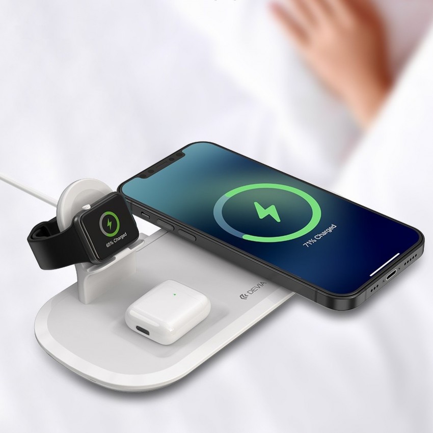 Juhtmeta laadija Devia 3in1 Smart Phone, Apple Watch, Airpods valge