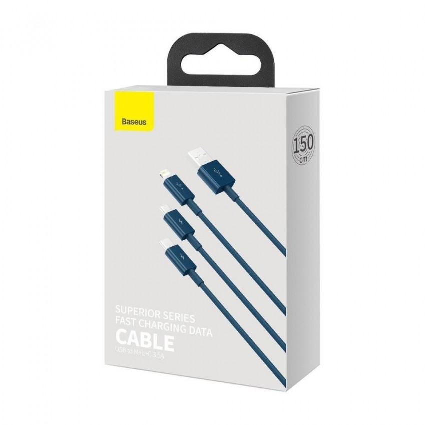 USB cable Baseus Superior from USB to microUSB+Lightning+Type-C 100W 1.5m blue CAMLTYS-03