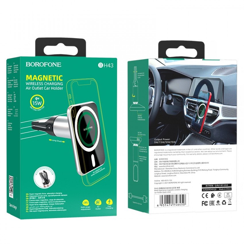 Laadija-hoidja auto Borofone BH43 Xperience Magsafe 15W must, magnetiline