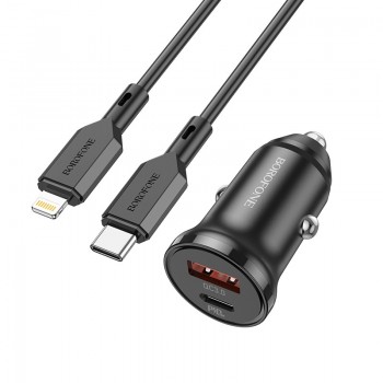 Auto lādētājs Borofone BZ18A USB-A/Type-C PD20W+QC3.0 + Lightning melns