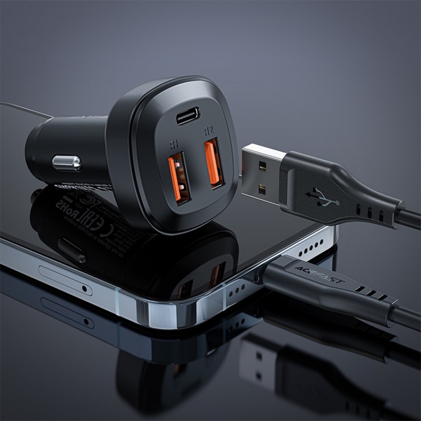 Car charger Acefast B9 66W 2xUSB-A+USB-C black