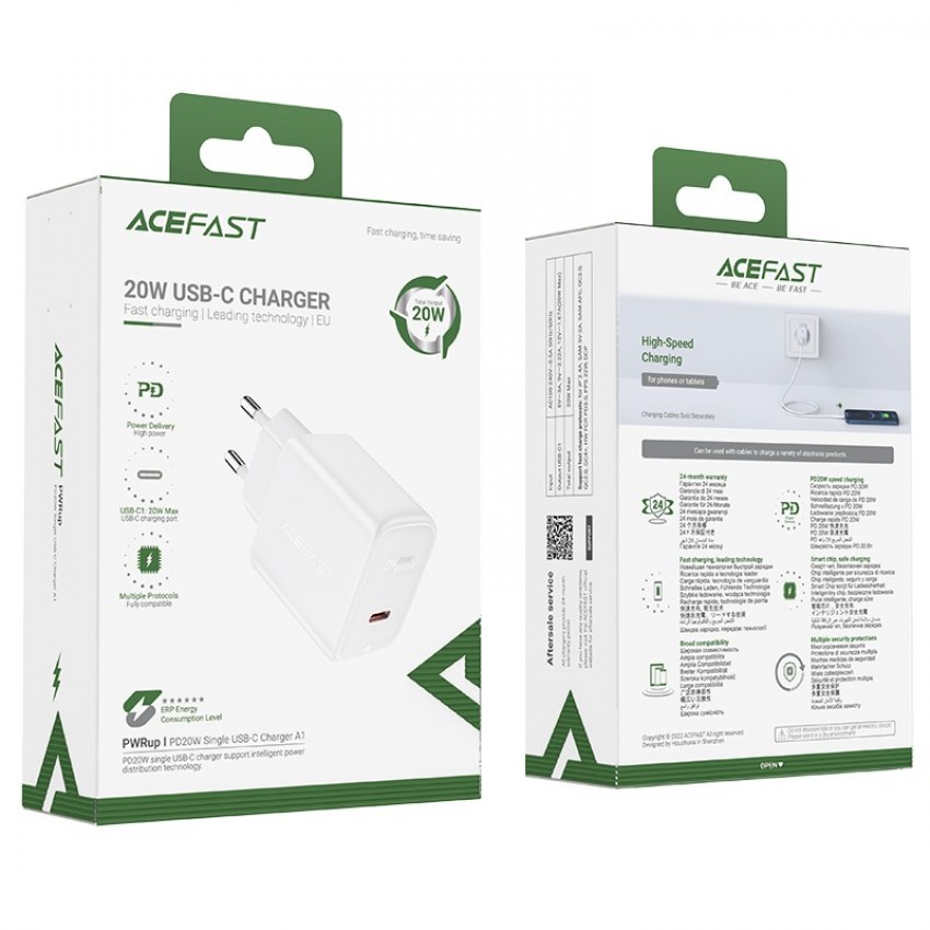 Lādētājs Acefast A1 PD20W USB-C balts