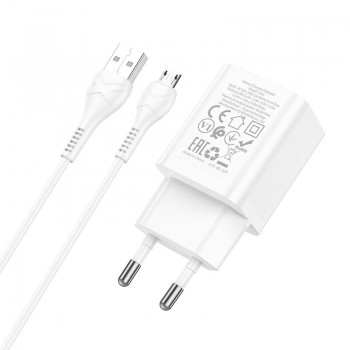 Lādētājs Hoco N26 USB-A Quick Charge 3.0 18W + MicroUSB balts