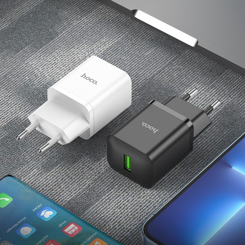 Lādētājs Hoco N26 USB-A Quick Charge 3.0 18W + Type-C balts