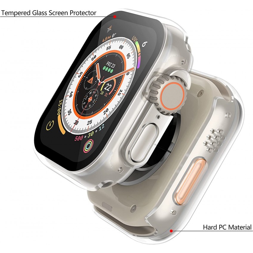 Tempered glass case 360 degree cover Apple Watch 45mm transparent