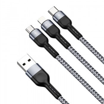 USB cable DUZZONA A3 3in1 microUSB-Lightning-Type-C 1.2m grey