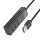USB centrmezgls Hoco HB25 Easy mix 4-in-1 converter USB-A to 1xUSB3.0+3xUSB2.0 melns