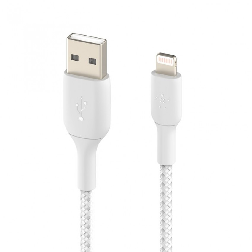 USB kabelis Belkin Boost Charge Braided USB-A to Lightning 1.0m balts