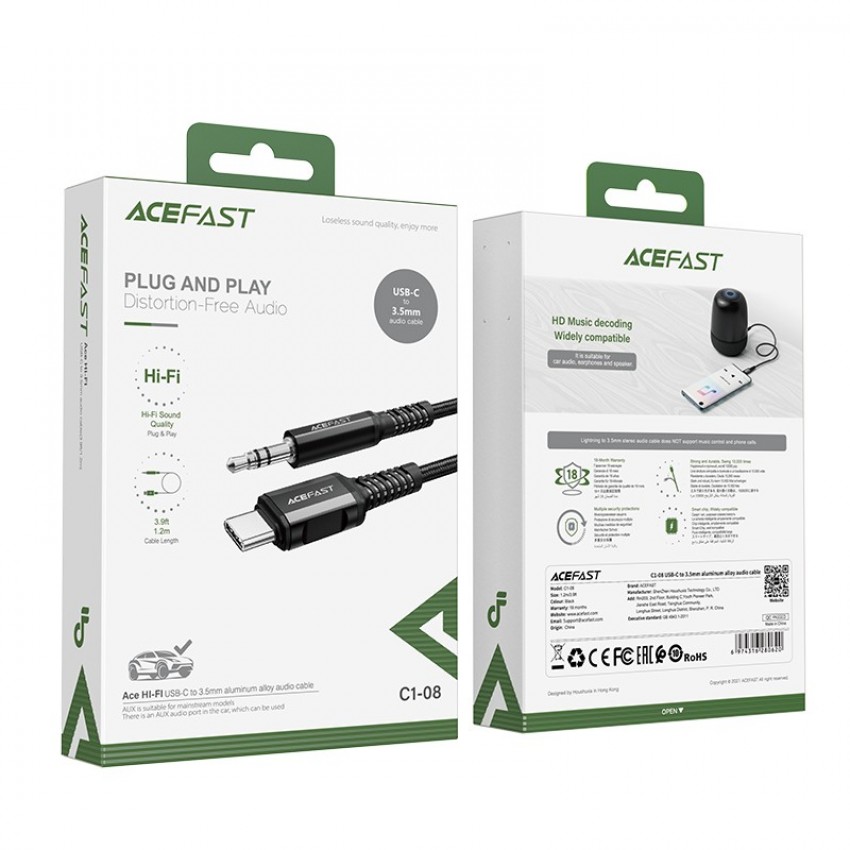 Audio parveidotājs Acefast C1-08 USB-C to 3.5mm (M) 1.2m melns