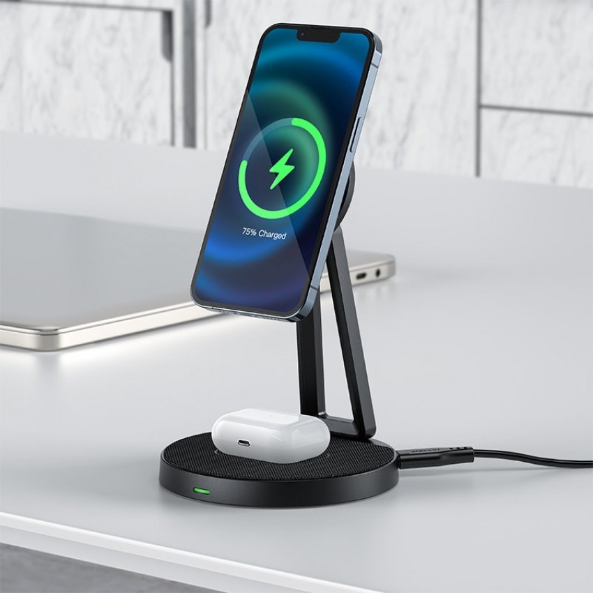Wireless charger Acefast E8 2-in-1 15W magnetic black