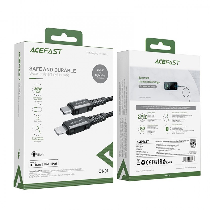 USB cable Acefast C1-01 MFi PD30W USB-C to Lightning 1.2m black
