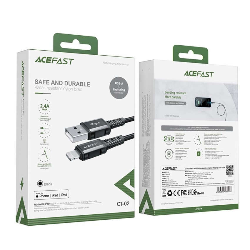 Laadimisjuhe Acefast C1-02 MFi USB-A to Lightning 1.2m must