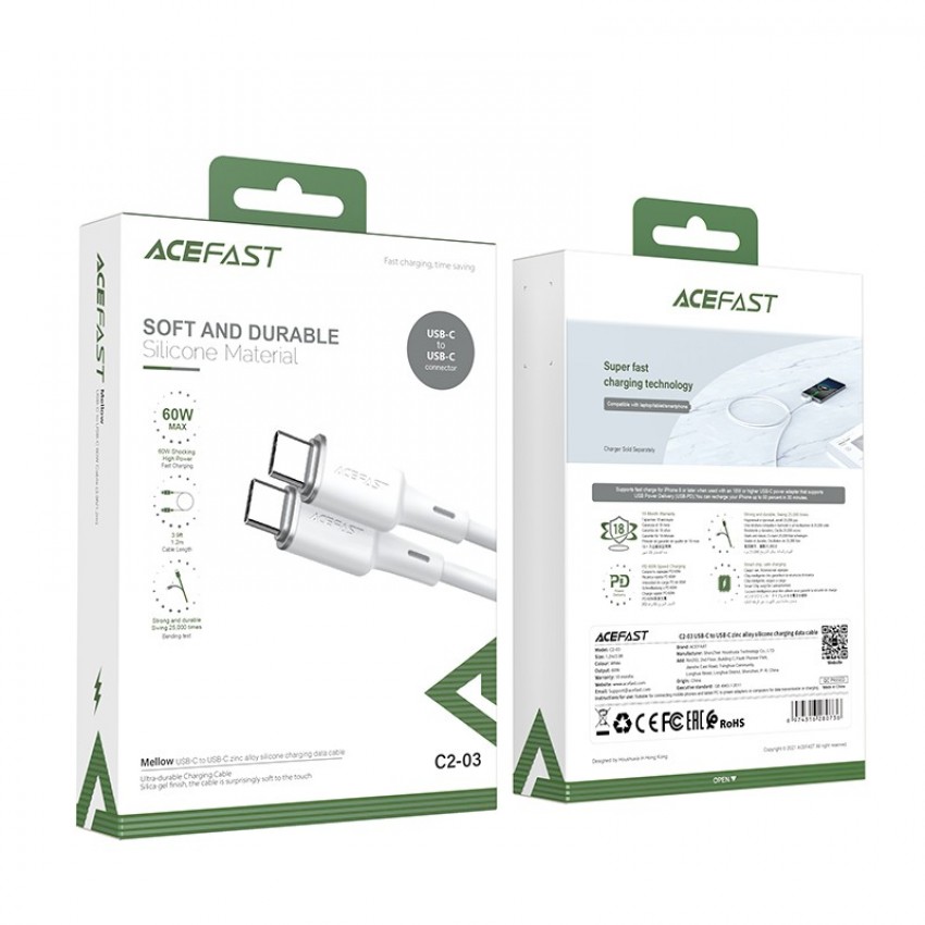 USB cable Acefast C2-03 60W USB-C to USB-C 1.2m white