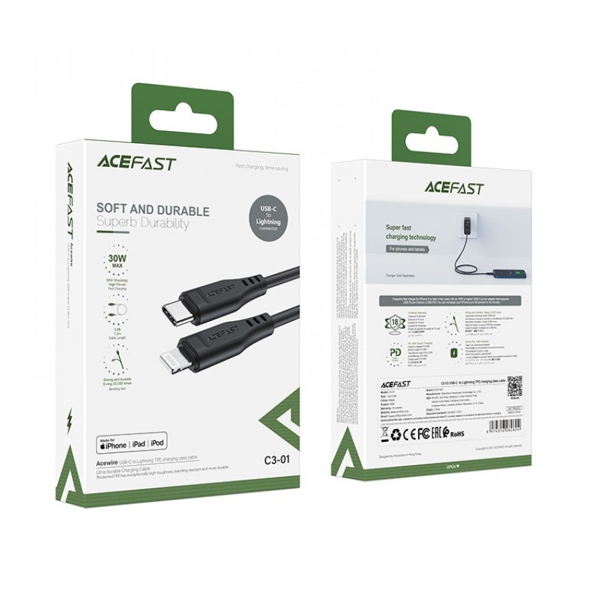 USB cable Acefast C3-01 MFi PD30W USB-C to Lightning 1.2m black