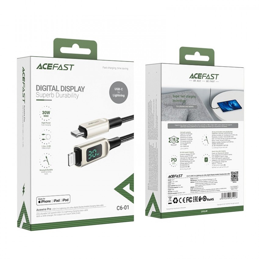 Laadimisjuhe Acefast C6-01 MFi PD30W USB-C to Lightning 1.2m hõbedane