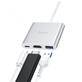 Adapter Hoco HB14 Type-C to USB-A+HDMI+Type-C silver