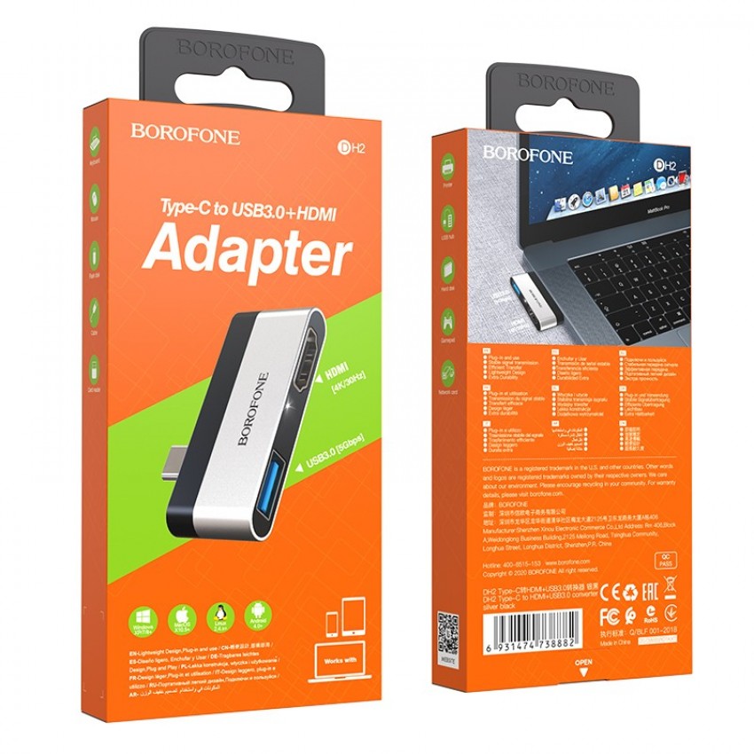 Adapter Borofone DH2 Type-C to HDMI + USB3.0 hall