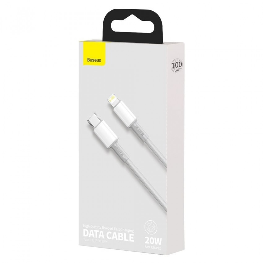 USB kabelis Baseus High Density Braided PD20W Type-C to Lightning 1.0m balts CATLGD-02