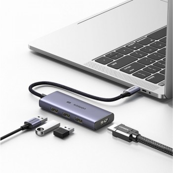 Adapter Ugreen CM500 USB-C to 3xUSB-A + HDMI 2.1 gray