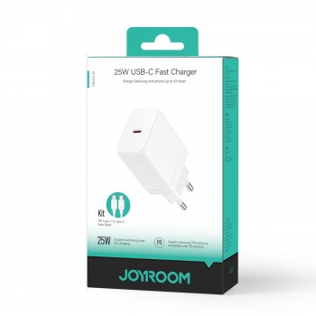 Laadija Joyroom JR-TCF11 USB-C 25W + USB-C cable 1.0m valge