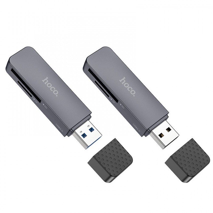 Atmiņas karšu lasītājs Hoco HB45 2-in-1 USB2.0 pelēks