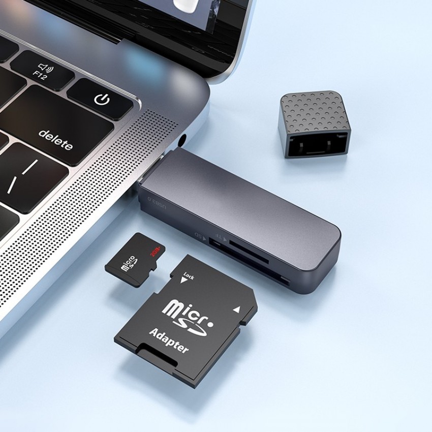 Atmiņas karšu lasītājs Hoco HB45 2-in-1 USB3.0 pelēks