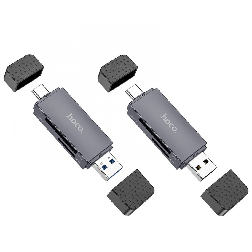 Atmiņas karšu lasītājs  Hoco HB45 USB-C/USB-A 2-in-1 USB2.0 pelēks