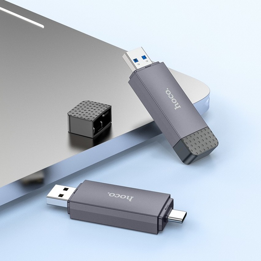 Atmiņas karšu lasītājs  Hoco HB45 USB-C/USB-A 2-in-1 USB2.0 pelēks