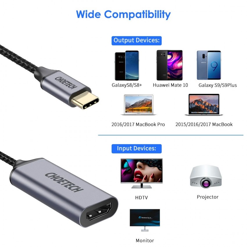 Adapter Choetech HUB-H10 4K 60Hz USB-C to HDMI gray