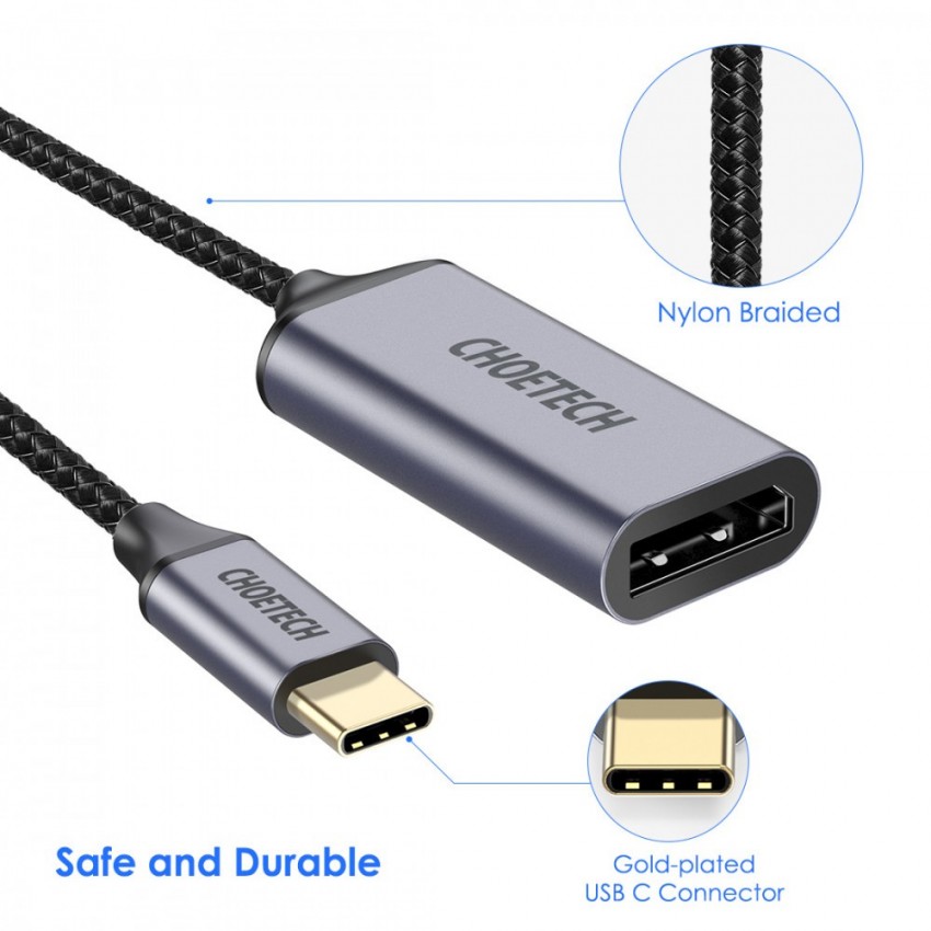 Adapter Choetech HUB-H11 4K 60Hz USB-C to DisplayPort gray