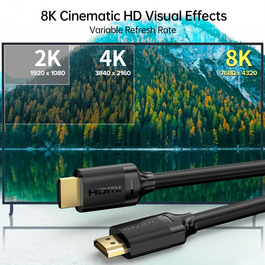Kabelis Choetech XHH-TP20 8K 60Hz HDMI to HDMI 2.0m melns
