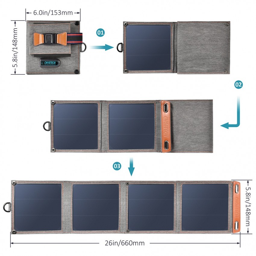 Saules ceļojumu lādētājs Choetech SC004 14W 2.4A