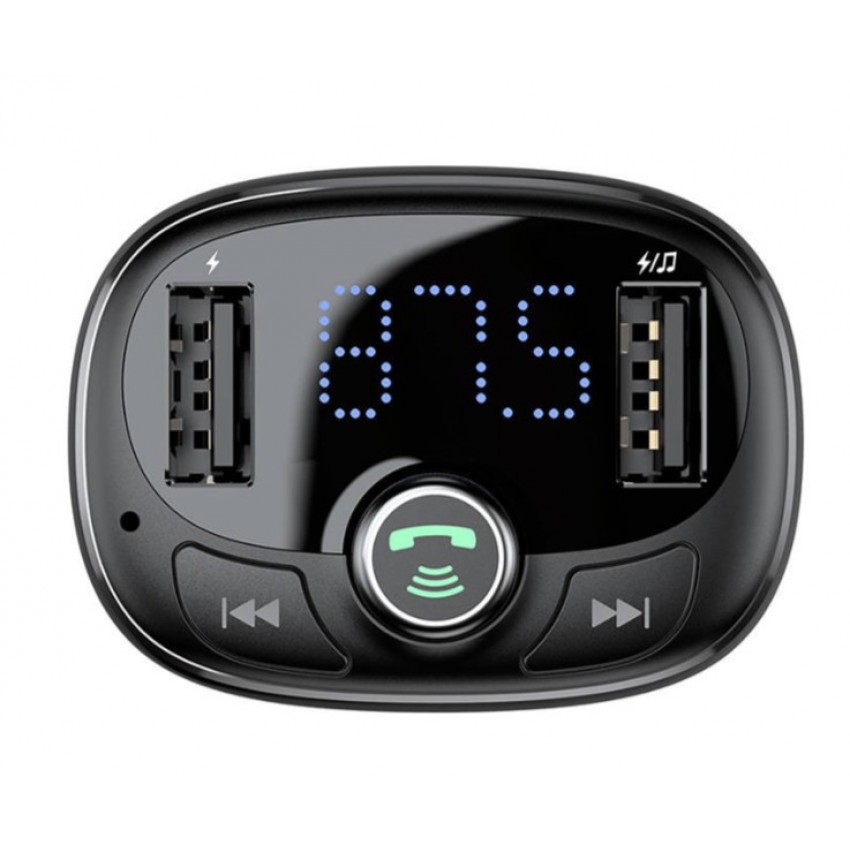 Transmiteris Baseus T-Typed S-09 Bluetooth MP3 mängija/FM-laine modulaator (kõrvaklapid,microSD,LCD,2xUSB 3.4A laadija) CCALL-TM01