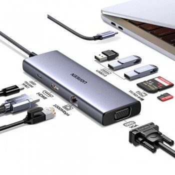 Parveidotājs Ugreen CM498 USB-C to 2xUSB-A + USB-C + HDMI + SD/TF + PD pelēks