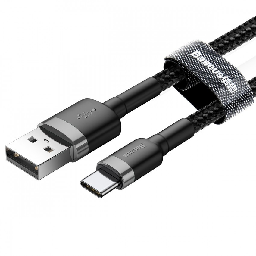 USB kabelis Baseus Cafule Type-C 1.0m 3A pelēks-melns CATKLF-BG1