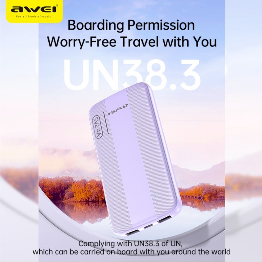 Arejais-akumulators Power Bank Awei P20K 5V/2.4A 10000mAh melns