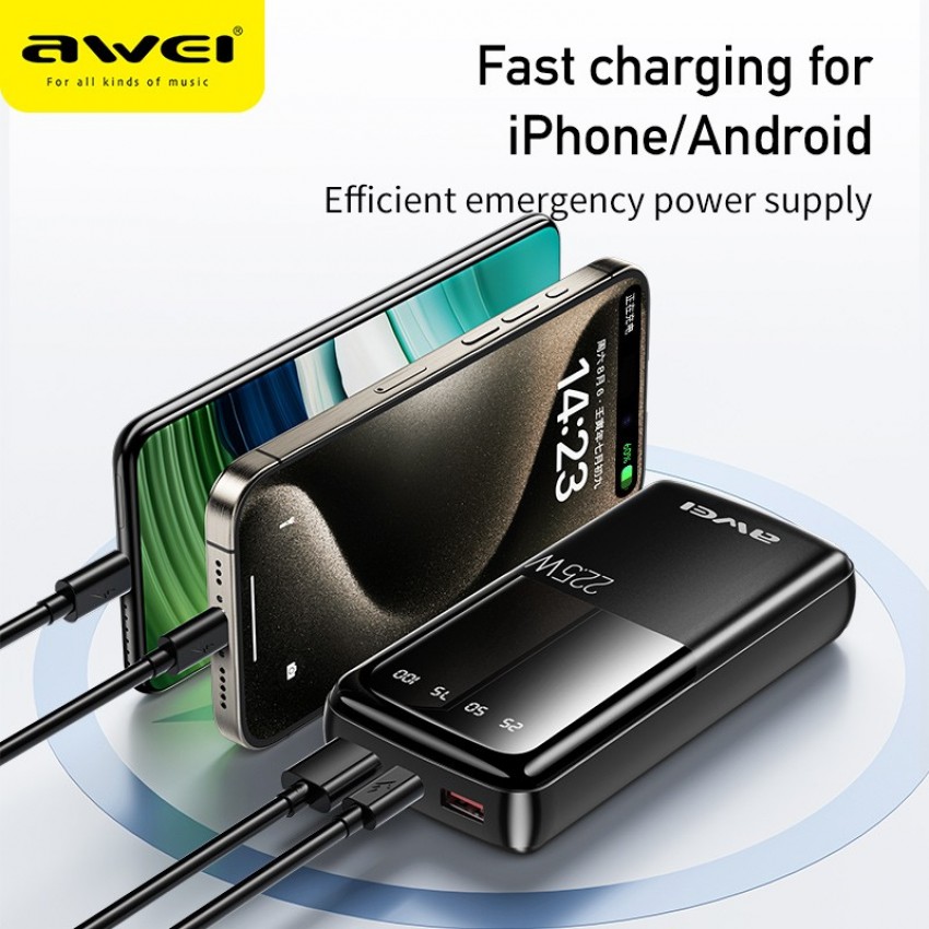 External battery Power Bank Awei P13K PD20W/QC22.5W 20000mAh black