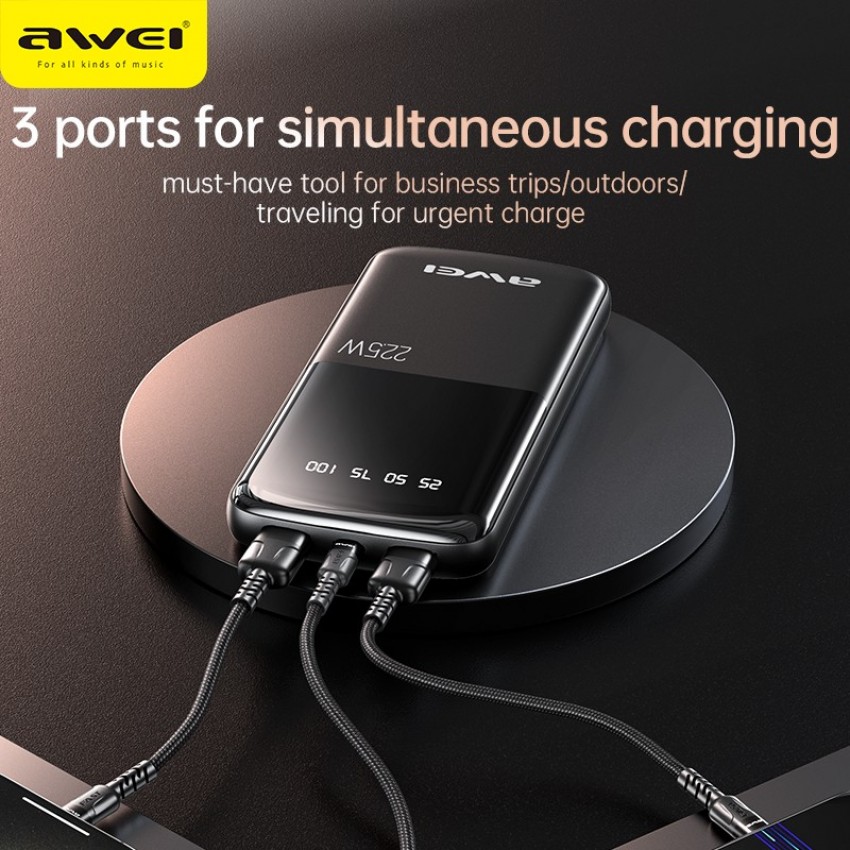 Väline aku Power Bank Awei P10K 22.5W 10000mAh must