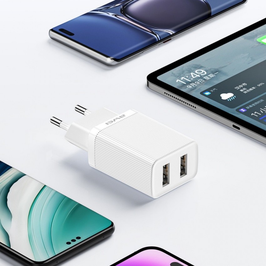 Lādētājs Awei C15L-EU 2xUSB-A 10W + USB to Lightning cable balts