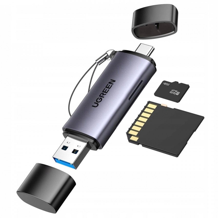 Atmiņas karšu lasītājs Ugreen CM185 USB-A 3.0/USB-C 3.1 to TF/SD (50706) pelēks