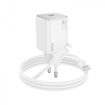 Lādētājs Hoco N40 USB-C PD20W + USB-C to Lightning 1.0m balts