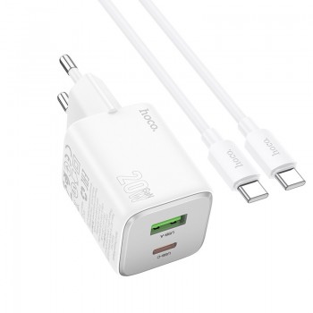 Lādētājs Hoco N41 20W GaN USB-A/USB-C + USB-C to USB-C cable 1.0m balts