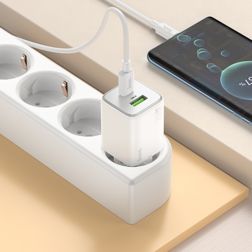 Lādētājs Hoco N41 20W GaN USB-A/USB-C + USB-C to USB-C cable 1.0m balts